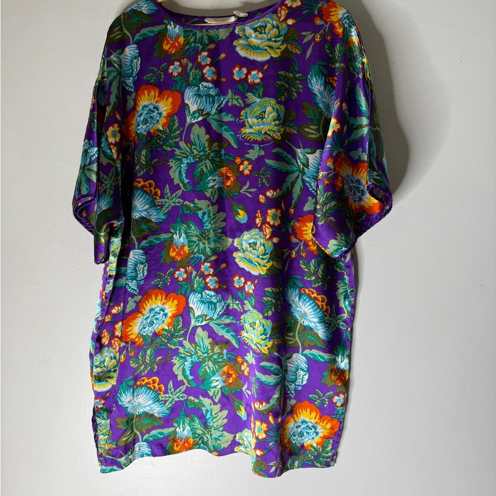 Vintage Victoria’s Secret Gold Label Floral Short Sleeve Night Shirt Satin Large
